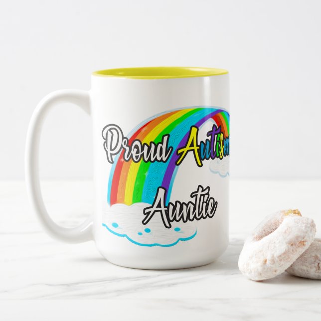 Proud Autism Auntie Zweifarbige Tasse (Mit Donut)