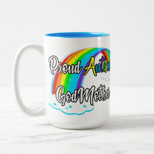 Proud Autism Godmutter Pastel Puzzles Zweifarbige Tasse (Links)
