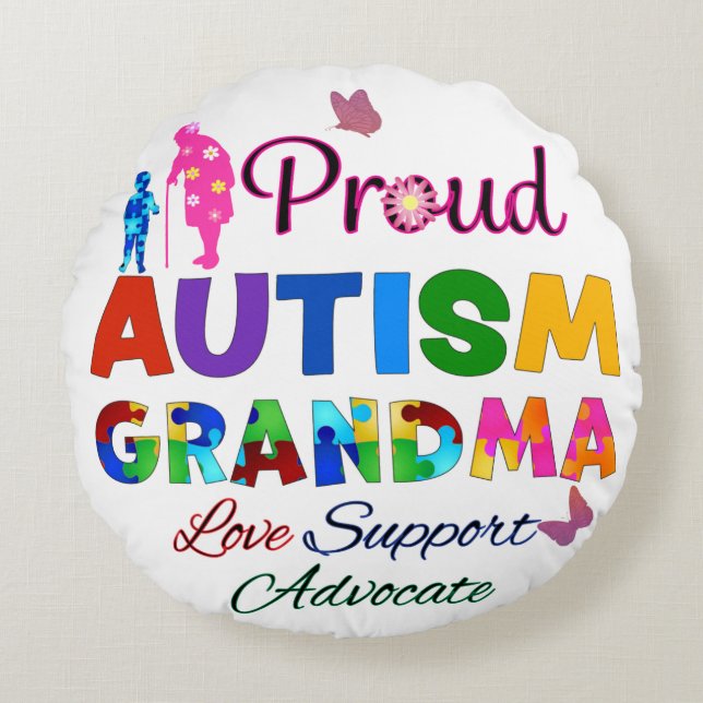 Proud Autism Grandma Rundes Kissen (Vorderseite)