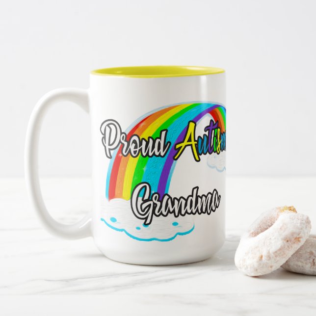 Proud Autism Grandma Zweifarbige Tasse (Mit Donut)