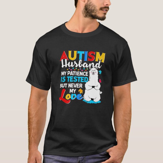 Proud Autism Husband Llama Puzzle Autismus Bewusst T-Shirt (Vorderseite)