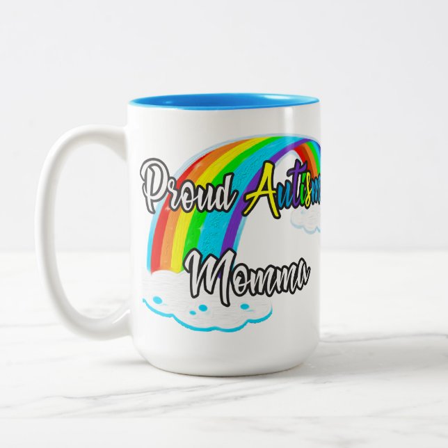Proud Autism Momma Pastel Puzzles Zweifarbige Tasse (Links)
