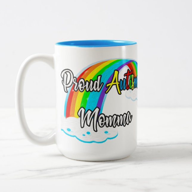 Proud Autism Momma Puzzles Zweifarbige Tasse (Links)