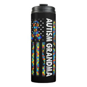Proud Autism Oma American Flag Autisenes Awarenes Thermosbecher