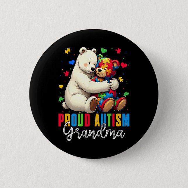 Proud Autism Oma Bear Autismus Bewusstsein Son Dau Button (Vorderseite)