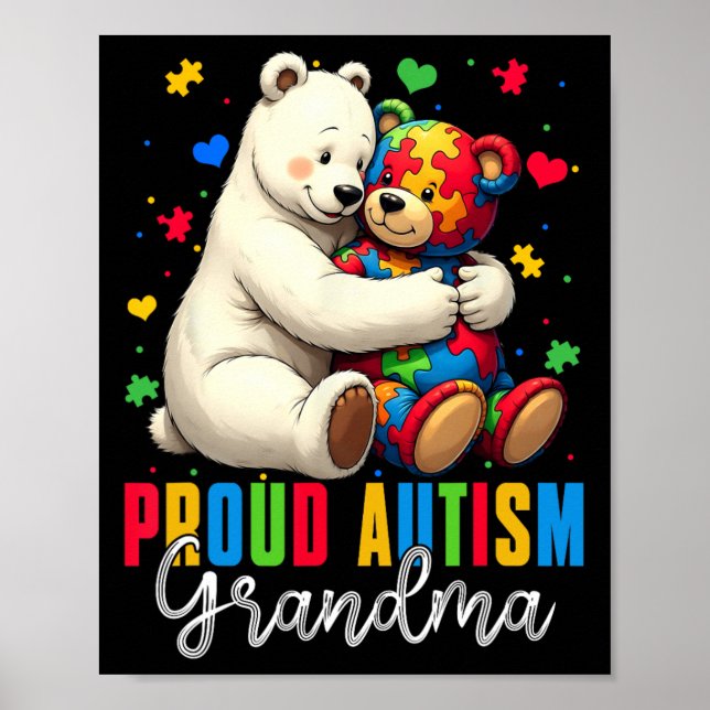 Proud Autism Oma Bear Autismus Bewusstsein Son Dau Poster (Vorne)