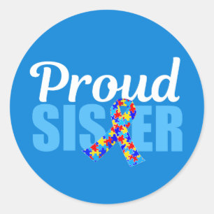 Proud Autism Sister Blue Awareness Ribbon Niedlich Runder Aufkleber