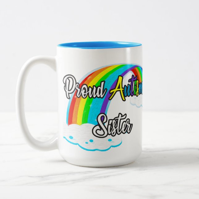 Proud Autism Sister Pastel Puzzles Zweifarbige Tasse (Links)