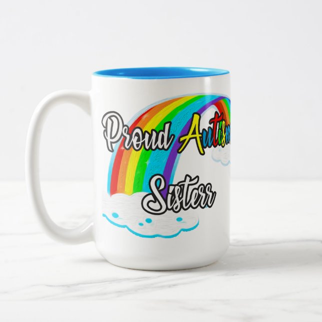 Proud Autism Sister Puzzles Zweifarbige Tasse (Links)