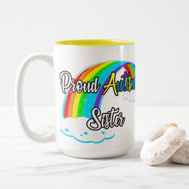 Proud Autism Sister Zweifarbige Tasse (Mit Donut)