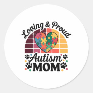 Proud Autismus Mama mit Herz und Puzzle Design Runder Aufkleber