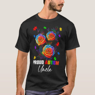 Proud Autismus Onkel Rose Blume und Puzzles Autism T-Shirt