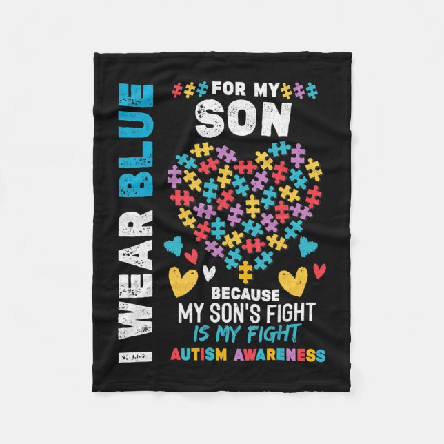 Proud Autistic Dad, I Wear Blue for my Son Autism  Fleecedecke (Vorderseite)