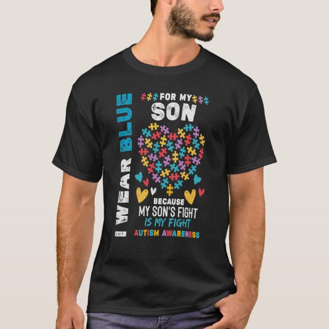 Proud Autistic Vater I Wear Blue for my Son Autism T-Shirt (Vorderseite)