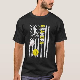 Proud Baseball Softball Grandpa American Flag T-Shirt