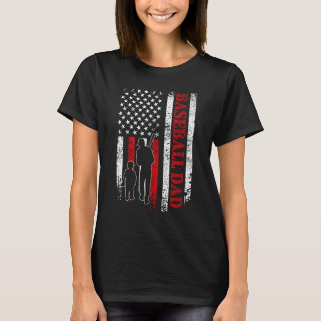Proud Baseball Vater American Flag Sports T-Shirt (Vorderseite)