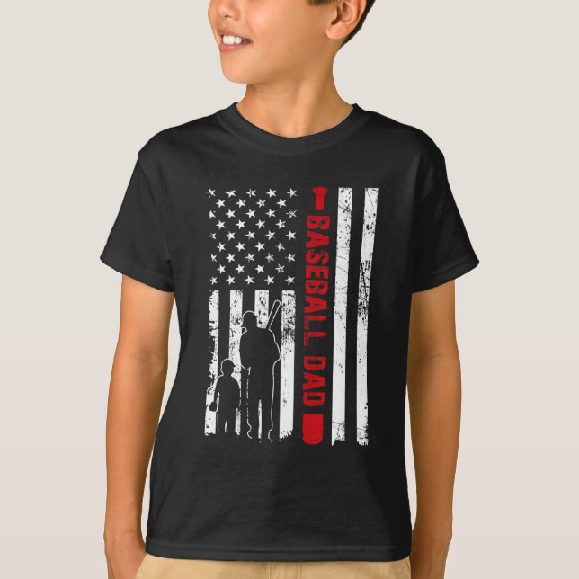 Proud Baseball Vater American Flag Sports T-Shirt (Vorderseite)