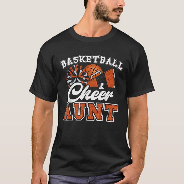 Proud Basketball Cheer Aunt Cheerleader Niece Oran T-Shirt (Vorderseite)