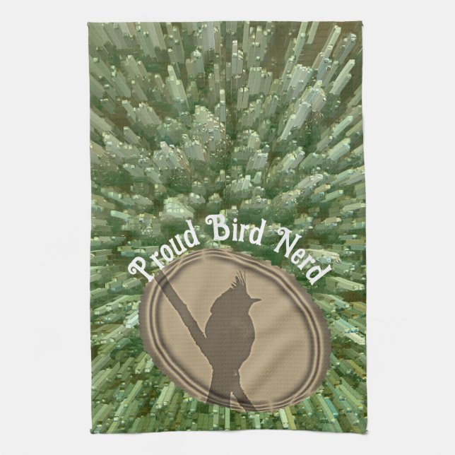 Proud Bird Nerd Silhouette Brown Green Vogelbeobac Geschirrtuch (Vertikal)