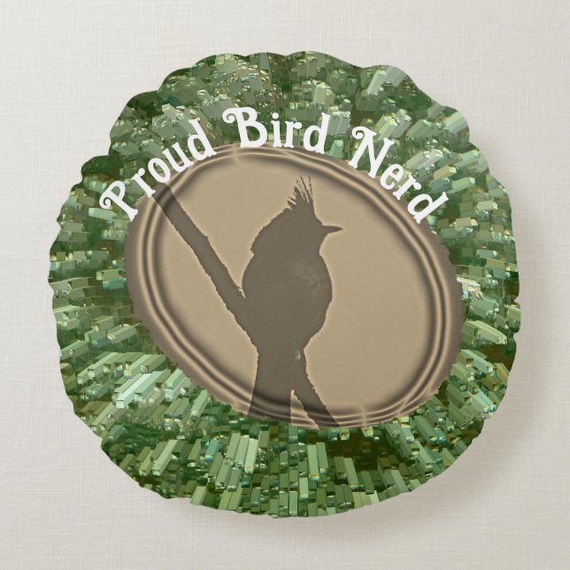 Proud Bird Nerd Silhouette Brown Green Vogelbeobac Rundes Kissen (Vorderseite)
