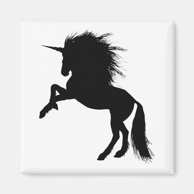 Proud Black Unicorn Silhouette Fantasy Animal, ZKA Magnet (Vorne)