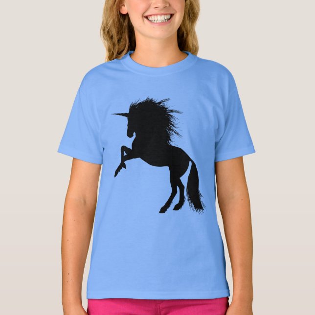 Proud Black Unicorn Silhouette Fantasy Animal, ZKA T-Shirt (Vorderseite)
