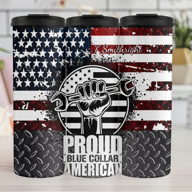 Proud Blue Collar American Patriot Thermosbecher (Von Creator hochgeladen)