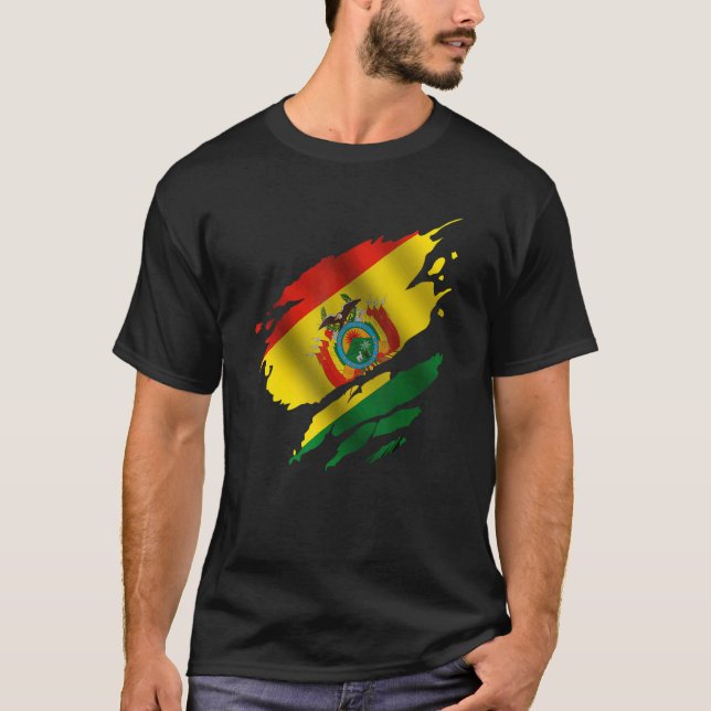 Proud Bolivian Root Torn Ripped Bolivia Flag T-Shirt (Vorderseite)