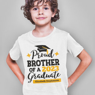 Proud Brother 2023 Graduate Black Gold Cap Name T-Shirt