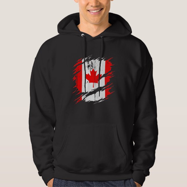 Proud Canadian  Torn Ripped Canada Flag Hoodie (Vorderseite)