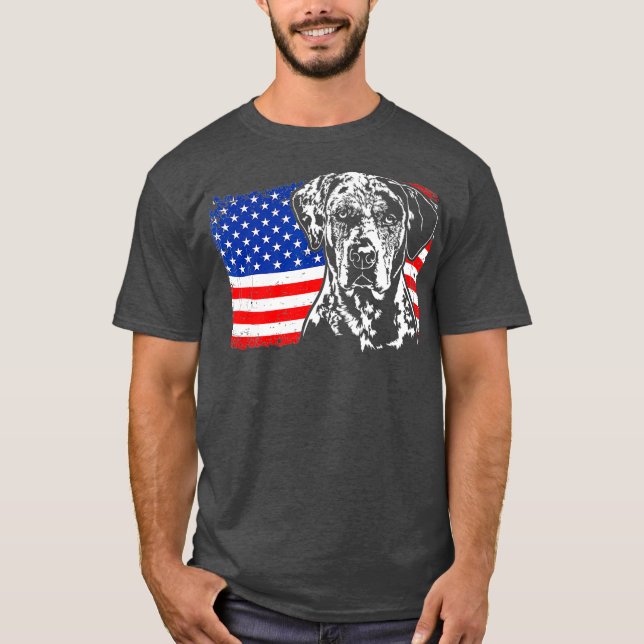 Proud Catahoula Leopard Dog American Flag Hund T-Shirt (Vorderseite)