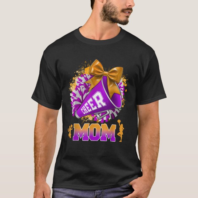 Proud Cheer Mama Lila Gold Pom Pom Megaphone Coqu T-Shirt (Vorderseite)