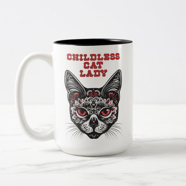 Proud Childless Cat Lady Zweifarbige Tasse (Links)