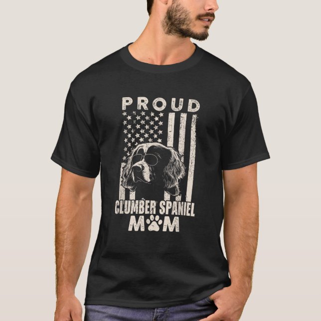 Proud Clumber Spaniel Dog Mom American Flag Dog Ow T-Shirt (Vorderseite)