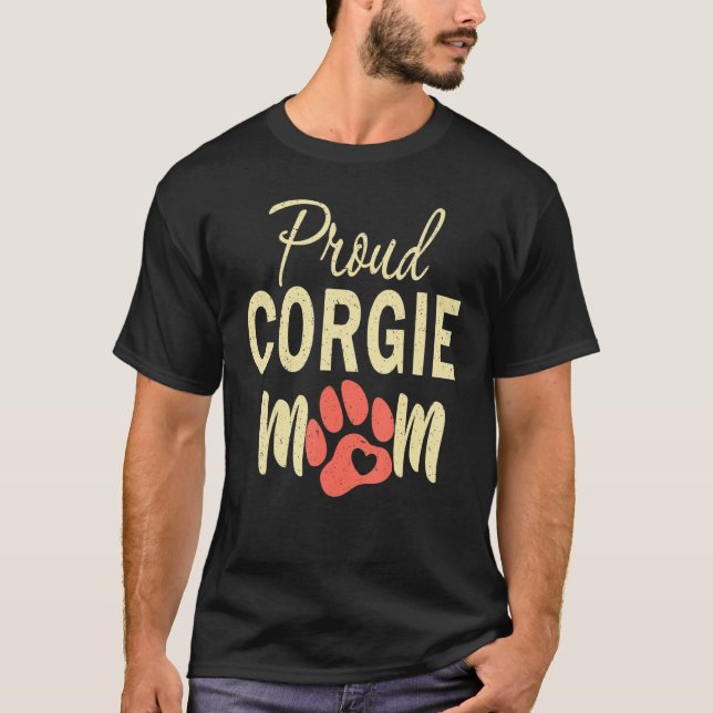Proud Corgi Mama Mama Paw Print Heart Retro Welpe  T-Shirt (Vorderseite)