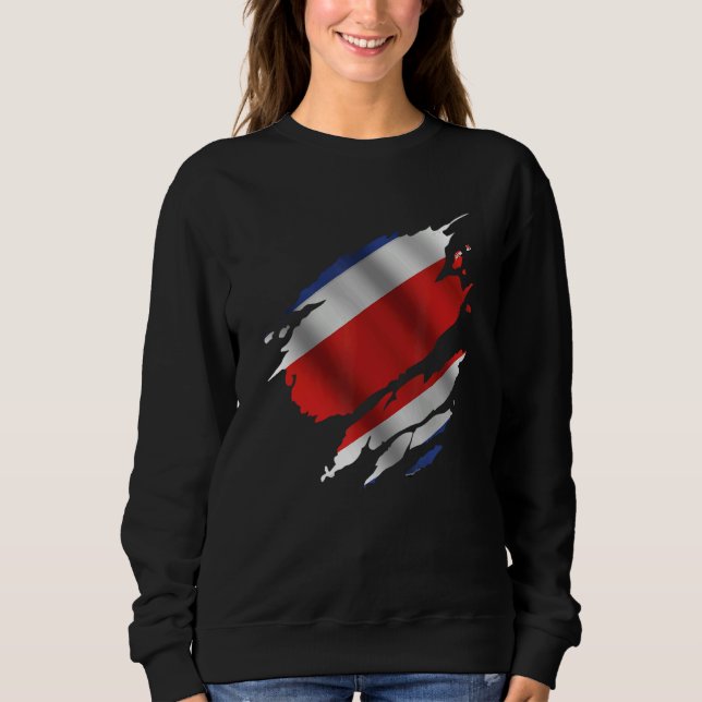 Proud Costa Rican Root Torn Ripped Costa Rica Flag Sweatshirt (Vorderseite)