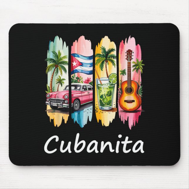 Proud Cubanita Cuban Flag Guitar Mojito Car Design Mousepad (Vorne)