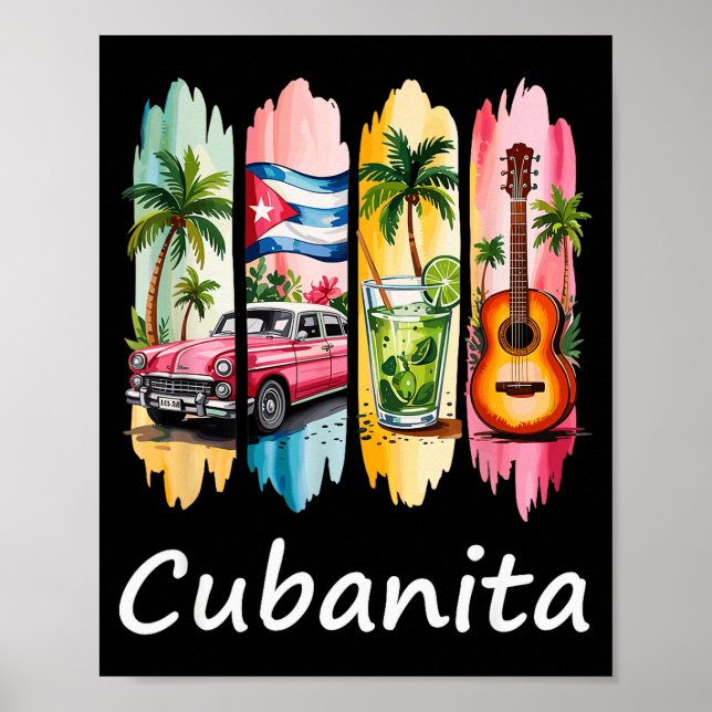 Proud Cubanita Cuban Flag Guitar Mojito Car Design Poster (Vorne)