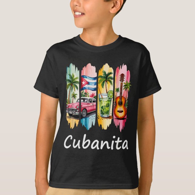 Proud Cubanita Cuban Flag Guitar Mojito Car Design T-Shirt