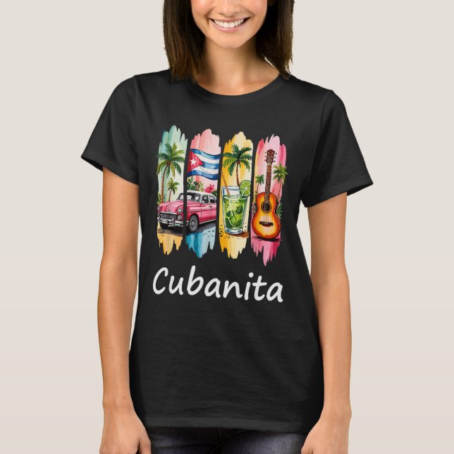 Proud Cubanita Cuban Flag Guitar Mojito Car Design T-Shirt (Vorderseite)