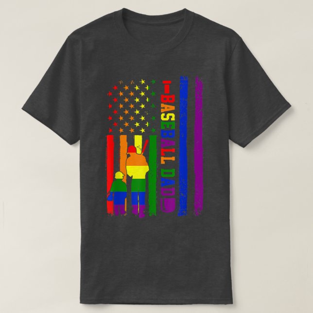 Proud Dad Gay Son Pride Rainbow Flag LGBT Baseball T-Shirt (Design vorne)