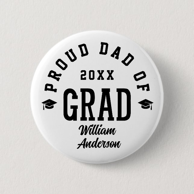 Proud Dad Grad Varsity Typography Graduation Button (Vorderseite)