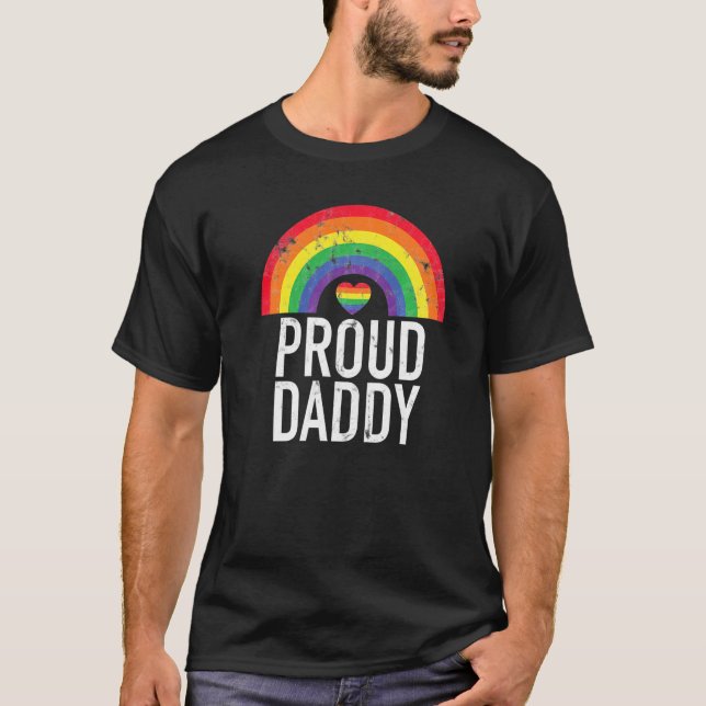 Proud Daddy Rainbow Retro Vater Gay Pride Lgbt Par T-Shirt (Vorderseite)