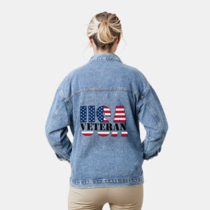 Proud Female Veteran Patriotic Denim Jacket Jeansjacke