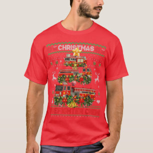 Proud Firefighter Ugly Sweater Fire Truck Christma T-Shirt