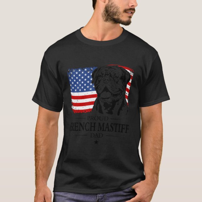 Proud Französisch Mastiff Vater American Flag Hund T-Shirt (Vorderseite)