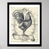 Proud French Rooster La Poulet Vintage Kunst