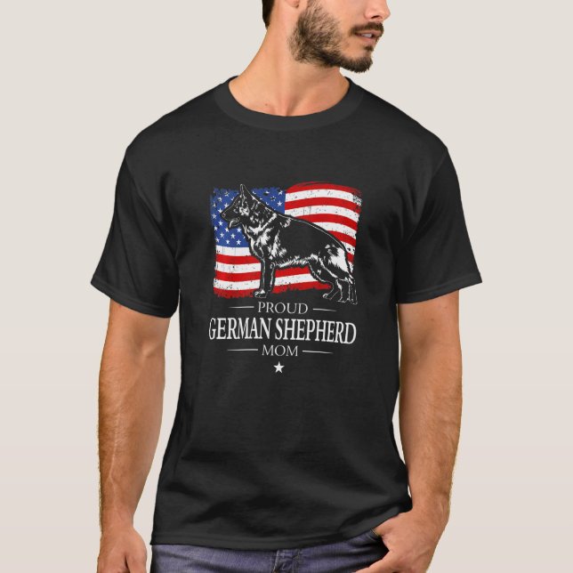 Proud German Shepherd Mama American Flag Patriotic T-Shirt (Vorderseite)