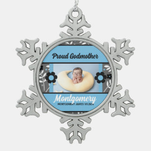 Proud Godmutter Blue Christmas Foto Schneeflocken Zinn-Ornament