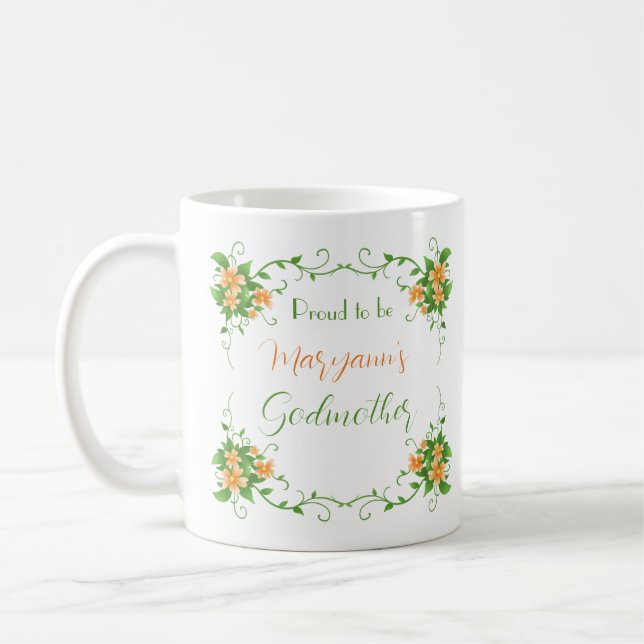 Proud Godmutter Elegante Flora Persönliche Umarmun Kaffeetasse (Links)